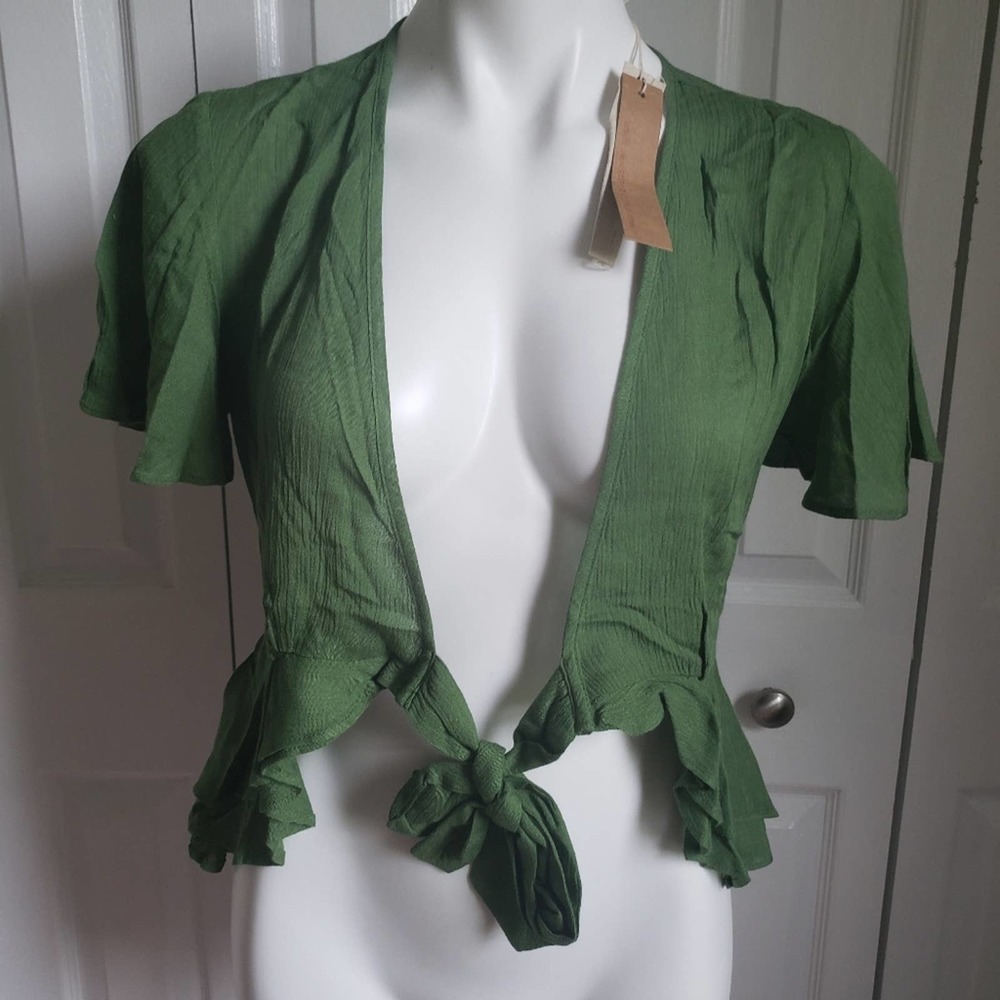 Mustard Seed Green Short Sleeve Open Cardigan NWT